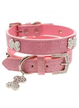 Urban Pup Pink Leather Diamante  Collar