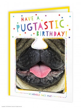 Pug Birthday Card With Wearable Face Mask