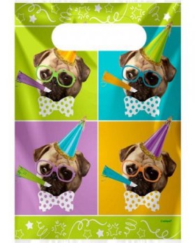 Pug Party Plastic Loot Gift Bags Pack Of 8