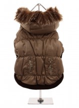 Brown Luxury Quilted Parka with Detachable Hood