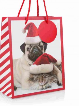 Pug & Cat Medium Sized Christmas Gift Bag