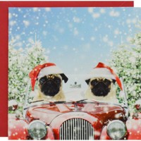 Two Santa’s Driving Home For Christmas Card