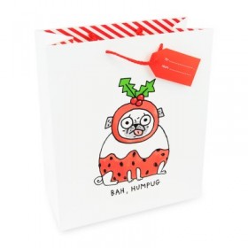 Large Bah Hum Pug Christmas Gift Bag By Gemma Correll