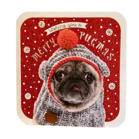 Extra Large Luxury Pug Glittered Christmas Card