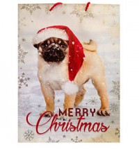 Extra Large Pug In Snow Christmas Gift Bag