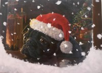 Stunning Black Pug Christmas Card