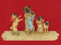 Stunning Vintage Pug Mum & Pups Blank Card