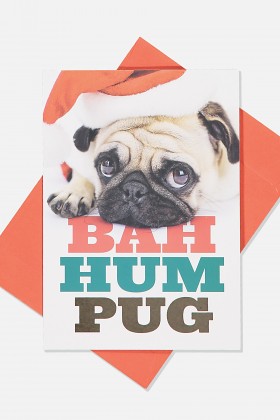Cute Bah Hum Pug Christmas Card