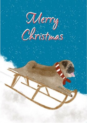 Sledging Pug Christmas Card