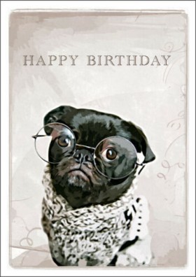 Black Pug Birthday Card