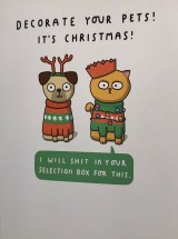 Funny Pug & Cat Christmas Card