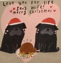 Funny Wife Black Pugs Christmas Card