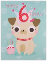 Age 6 Pug Birthday Card